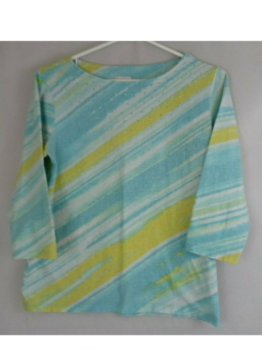 Ruby Rd Favorites Colorful Beaded 3/4 Sleeve Shirt Size Small